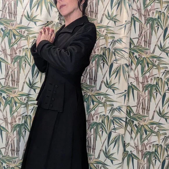 40s GOTH Black Wool Princess Coat sz XS Jaunty Juniors Mint Cond Warm & Elegant!